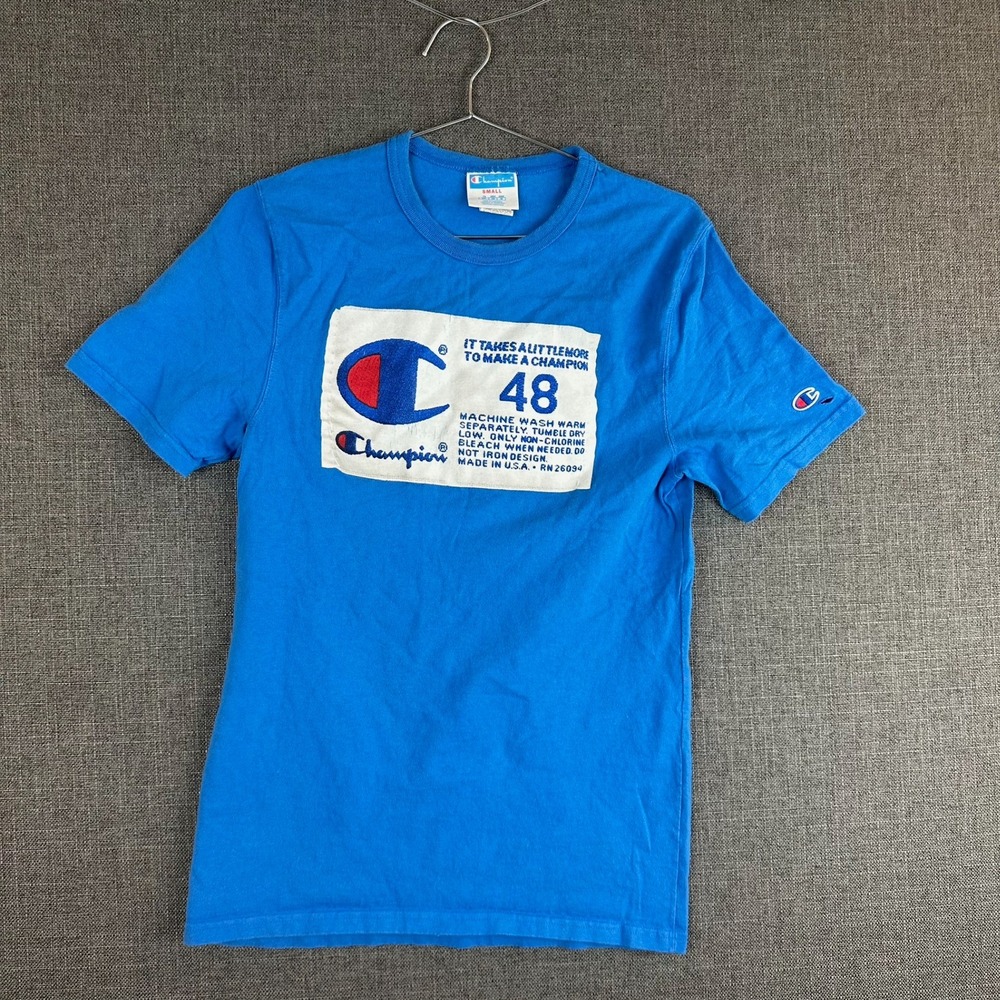 Champion Blue Graphic T Shirt Short Sleeve Crew‎ Neck Athleisure Size Small